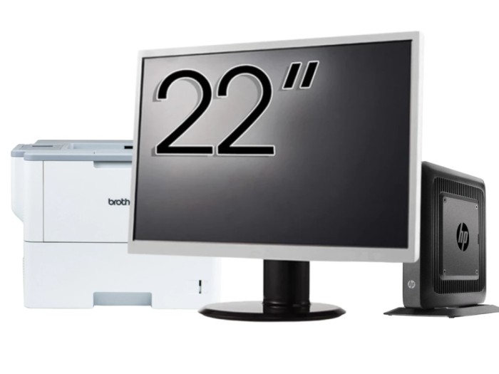 Pachet Calculator Second Hand HP T520 Mini PC, AMD GX-215JJ 1.50GHz, 4GB DDR3, 32GB Flash + Monitor 22&amp;quot; &amp; Imprimanta Brother HL-L6300DW NewTechno