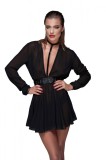 Rochie Sexy Mini Voal, Centura Piele Ecologica, Marimea M, Lenjerie Sexy Femei, Produs in Europa