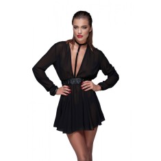 Rochie Mini din Voal cu Centura Piele Ecologica M