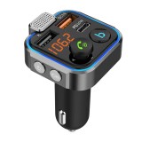 Cumpara ieftin Modulator FM auto negru Bluetooth P5, transmitator wireless cu hands-free, USB QC3.0, USB-C PD 20W, afisaj digital, microfon si iluminare ambientala