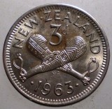 B.435 NOUA ZEELANDA NEW ZEALAND ELIZABETH II 3 PENCE 1963 XF/AUNC