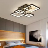 Lustra LED cu Telecomanda, ELLA, 4 Patrate, 85W, Lumina Rece/Calda/Neutra, Dimabila, Negru