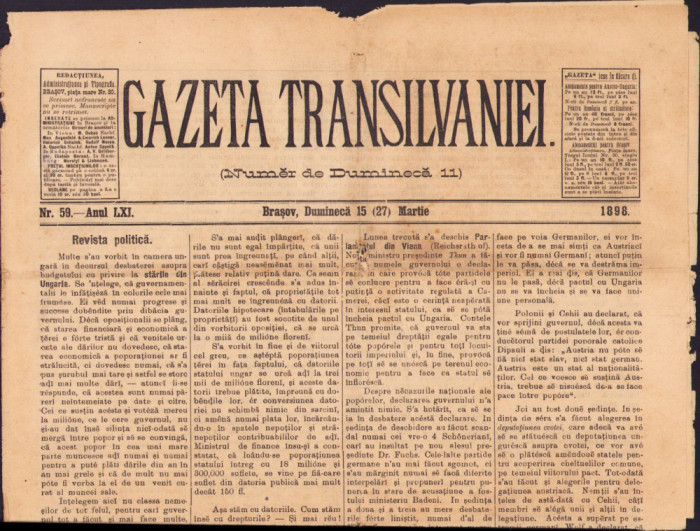 HST Gazeta Transilvaniei, 59/1898, Brașov