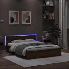 vidaXL Cadru de pat cu tăblie și LED, stejar maro, 160x200 cm