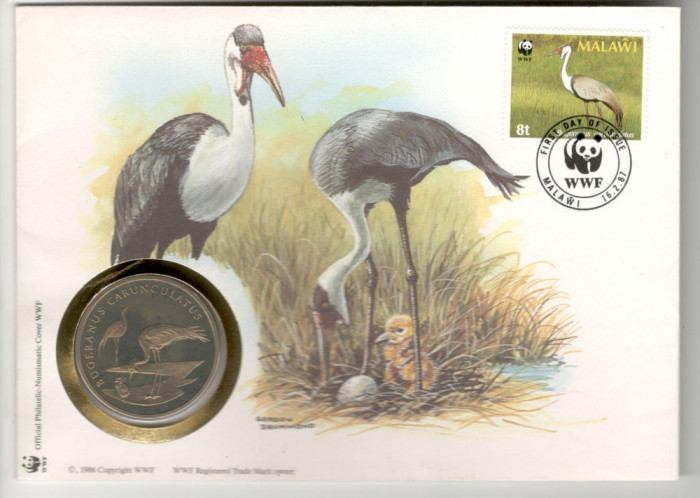 Malawi.1987 WWF Protejarea naturii-Pasari FDC,medalie DZ.21