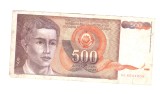 Bancnota Yugoslavia 500 dinara/dinari 1991, prafuita/murdara