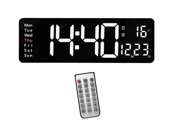 Ceas digital de perete ecran mare cu afisaj Alb si telecomanda
