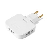 Adaptor Triplu Stecher pentru Priza Techstar&reg; TS-A3 cu Rotire 180&deg;, 250V, 10A, Compatibil EU/US, Alb