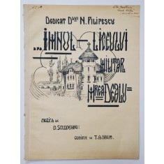 IMNUL LICEULUI MILITAR &#039;&#039; MANASTIREA DEALU &#039;&#039; , muzica de D. SOLOVEANU , cuvinte de T.A NAUM , EDITIE DE INCEPUT DE SEC. XX , PARTITURA
