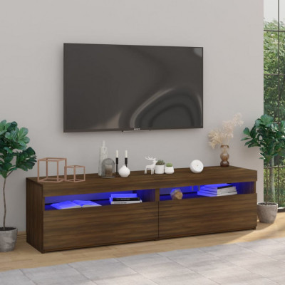 vidaXL Comodă TV cu lumini LED, 2 buc., stejar maro, 75x35x40 cm foto