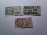 3 Timbre Fiscale Franta cu stampila 1927 1928 (1 timbru cu pliu), Stampilat