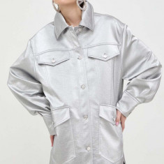 Moschino Jeans geacă cu aspect de cămașă culoarea argintiu, de tranzitie