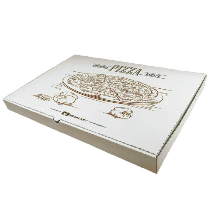 Set 100 Cutii Pizza Imprimate, 400x600x50 mm, Model Generic, Carton Alb/Natur, Ambalare 2x50 Buc