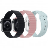 Cumpara ieftin Set 3 Curele iUni compatibile cu Apple Watch 1/2/3/4/5/6/7, 42mm, Silicon, Black, Pink, Turquoise