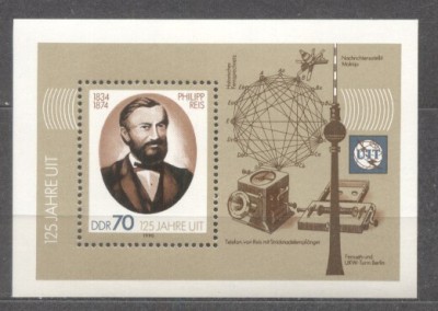 Germany DDR 1990 125 years UIT, Philipp Reis, perf. sheet, MNH S.079 foto