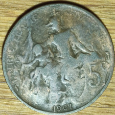 Franta - moneda de colectie bronz - 5 centimes 1901 - Paris - an rar !