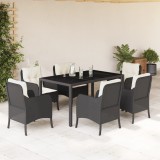 VidaXL Set mobilier de grădină cu perne, 7 piese, negru, poliratan