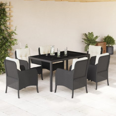 vidaXL Set mobilier de grădină cu perne, 7 piese, negru, poliratan