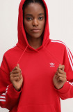 Cumpara ieftin Adidas Originals bluză 3-Stripes Hoodie OS femei, culoarea roșu, cu glugă, cu imprimeu, IN8397