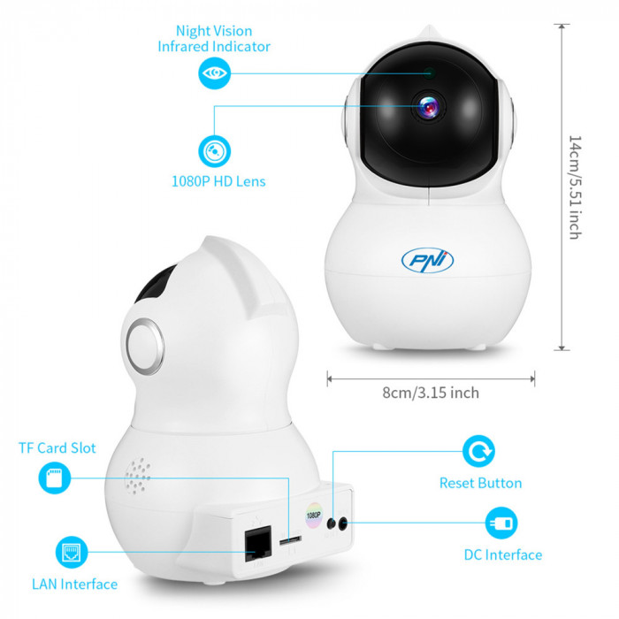 Camera Supraveghere IP Video PNI IP930w Full HD 360Grade Baby Monitor Aplicatie Android si iOS