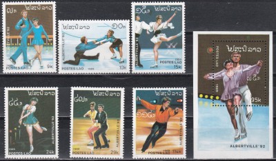 Laos 1989 - Jocurile Olimpice, Albertville, Serie + Colita, MNH foto