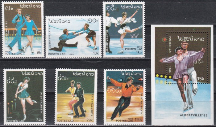 Laos 1989 - Jocurile Olimpice, Albertville, Serie + Colita, MNH