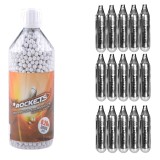 Pachet consumabile airsoft 15 capsule co2 + 3000 bile 6mm ABS 0.20g Rockets