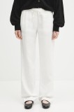 Samsoe Samsoe pantaloni din in HOYS culoarea alb, drept, medium waist, F23900002