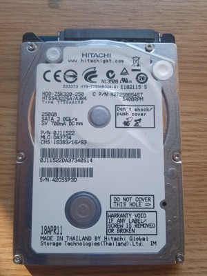 Hdd laptop sata 250 Gb Defect foto