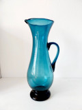 Vaza mare de sticla albastru-transparent 36cm inaltime, vintage, veche