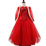 Rochie/rochita rosie printesa cu capa satin/ Scufita Roșie /craciunita, 3-4 ani, 4-5 ani, 5-6 ani, Rosu