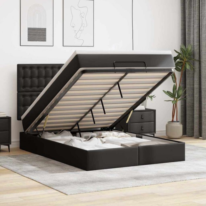 Cadru pat otoman cu saltea neagră 140x190cm piele artificială
