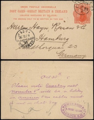 Great Britain 1895 Old Postcard Postal stationery London to Hamburg DB.262 foto