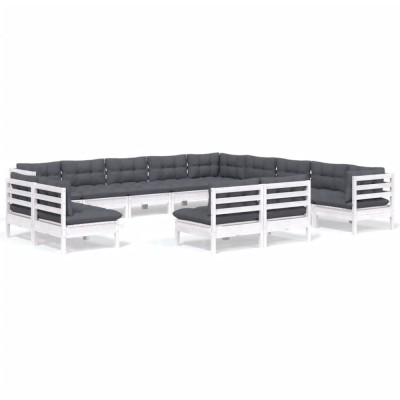 Set mobilier de gradina cu perne, 13 piese, alb, lemn masiv pin foto