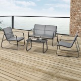 Set mobilier gradina Palencia HG masa 2 scaune banca gri deschis/negru [en.casa] HausGarden Leisure, [en.casa]