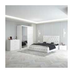 Dormitor Eric Alb + Comoda 3 Sertare 160x200cm