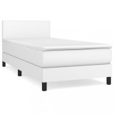 Cumpara ieftin Pat box spring cu saltea, alb, 100x200 cm, piele ecologica