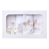 Trusou Botez 7 piese, model brodat, Fluturi IVOIRE - TB122