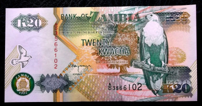 ZAMBIA 20 KWACHA 1992 UNC necirculata ** foto