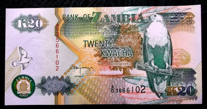 ZAMBIA 20 KWACHA 1992 UNC necirculata **