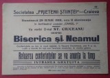 Afiș Conferință Ștefan Ciuceanu : BISERICA ȘI NEAMUL - 1919