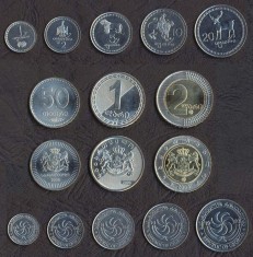 GEORGIA █ SET COMPLET DE MONEDE █ 1 + 2 + 5 + 10 + 20 + 50 Tetri + 1 + 2 Lari █ 1993-2006 █ UNC █ PESTE_2000_MONEDE_AICI █