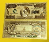 SUA - 1000.000 DOLARI - BANCNOTA SUVENIR / DECORATIVA DIN POLIMER (PLASTIC) PLACATA CU AUR DE 24K