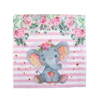 Set 20 de servetele de masa, flippy, imprimeu elefant, din hartie, 16.5 x 16.5 cm, roz foto