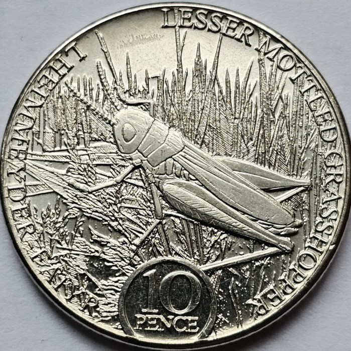 10 pence 2023 Isle of Man , Lesser mottled grasshopper , Charles III, unc-Aunc, km#1786