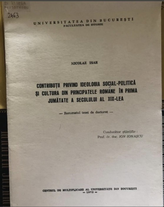 Ideologia social-politica si cultura din Principatele Romane Nicolae Isar