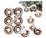 Cumpara ieftin Set 6 ornamente brad Craciun , globuri , &oelig;donut, gri cu sclipici si stela, O8, cm