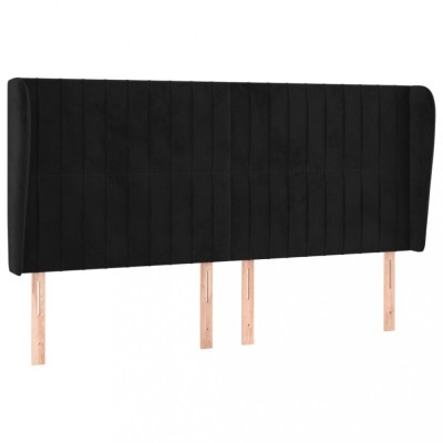 Tablie de pat cu aripioare, negru, 183x23x118/128 cm, catifea foto