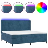Cumpara ieftin Pat cu arcuri, saltea si LED, bleumarin, 200x200 cm, catifea