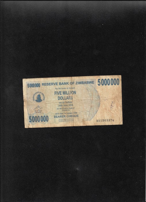 Rar! Zimbabwe 5000000 5 000 000 dollars 2008 seria1503376 graffiti